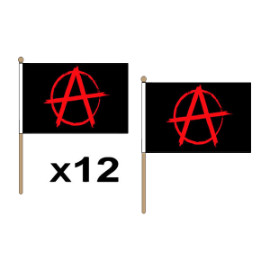 Anarchy Red Large Hand Flags (12 Pack)