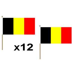 Belgium Large Hand Flags (12 Pack)