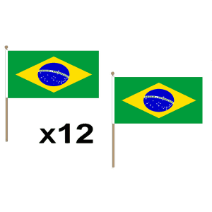 Brazil Large Hand Flags (12 Pack)