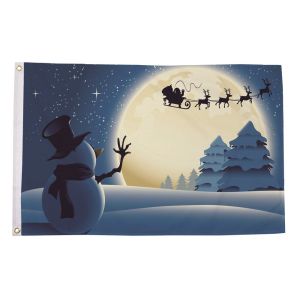 Christmas Snowman Moon Flag