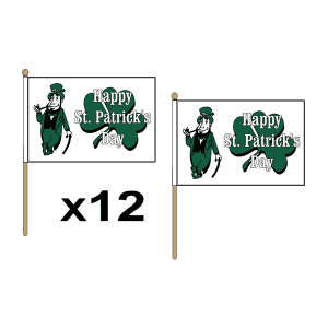 Happy St Patricks Day (White) Large Hand Flags (12 Pack)