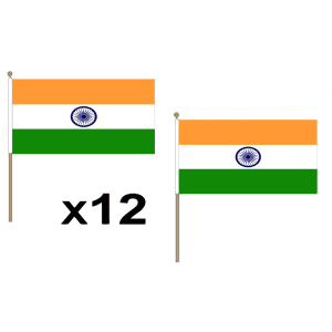 India Large Hand Flags (12 Pack)