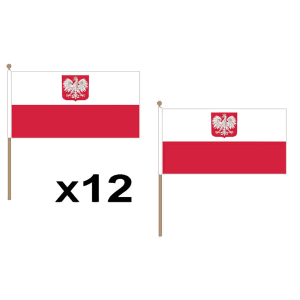 Poland Crest Hand Flags (12 Pack)