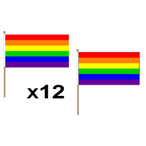 Rainbow Large Hand Flags (12 Pack)