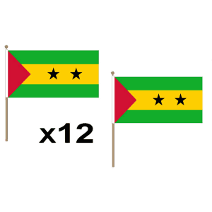 Sao Tome and Principe Large Hand Flags (12 Pack)