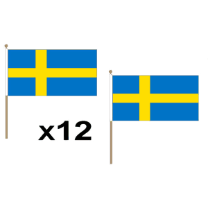 Sweden Large Hand Flags (12 Pack)