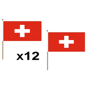 Switzerland Large Hand Flags (12 Pack)