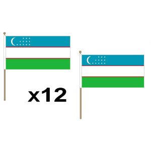 Uzbekistan Large Hand Flags (12 Pack)